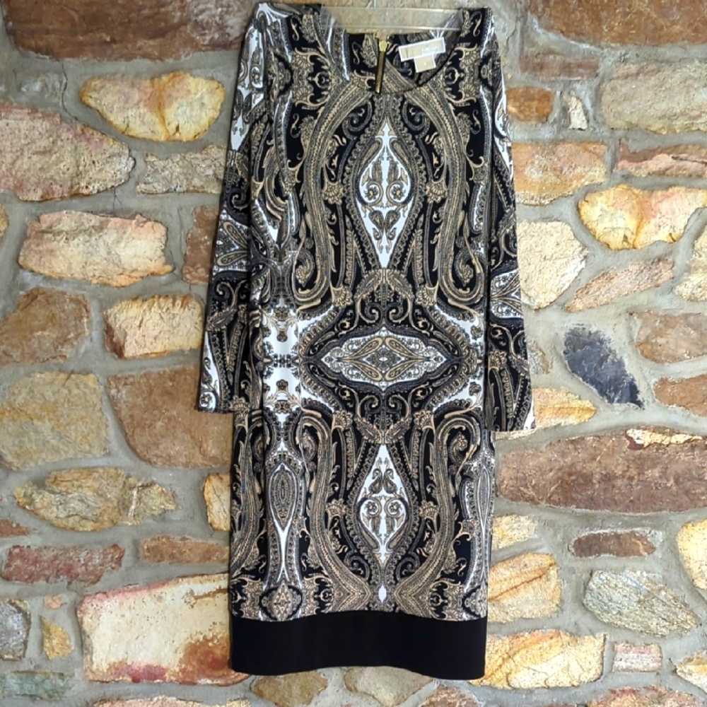 Michael Kors Black and Gold Paisley Dress